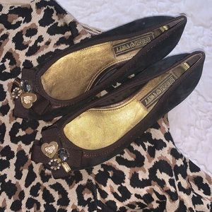 Coach poppy sparkle jewel bow brown flats